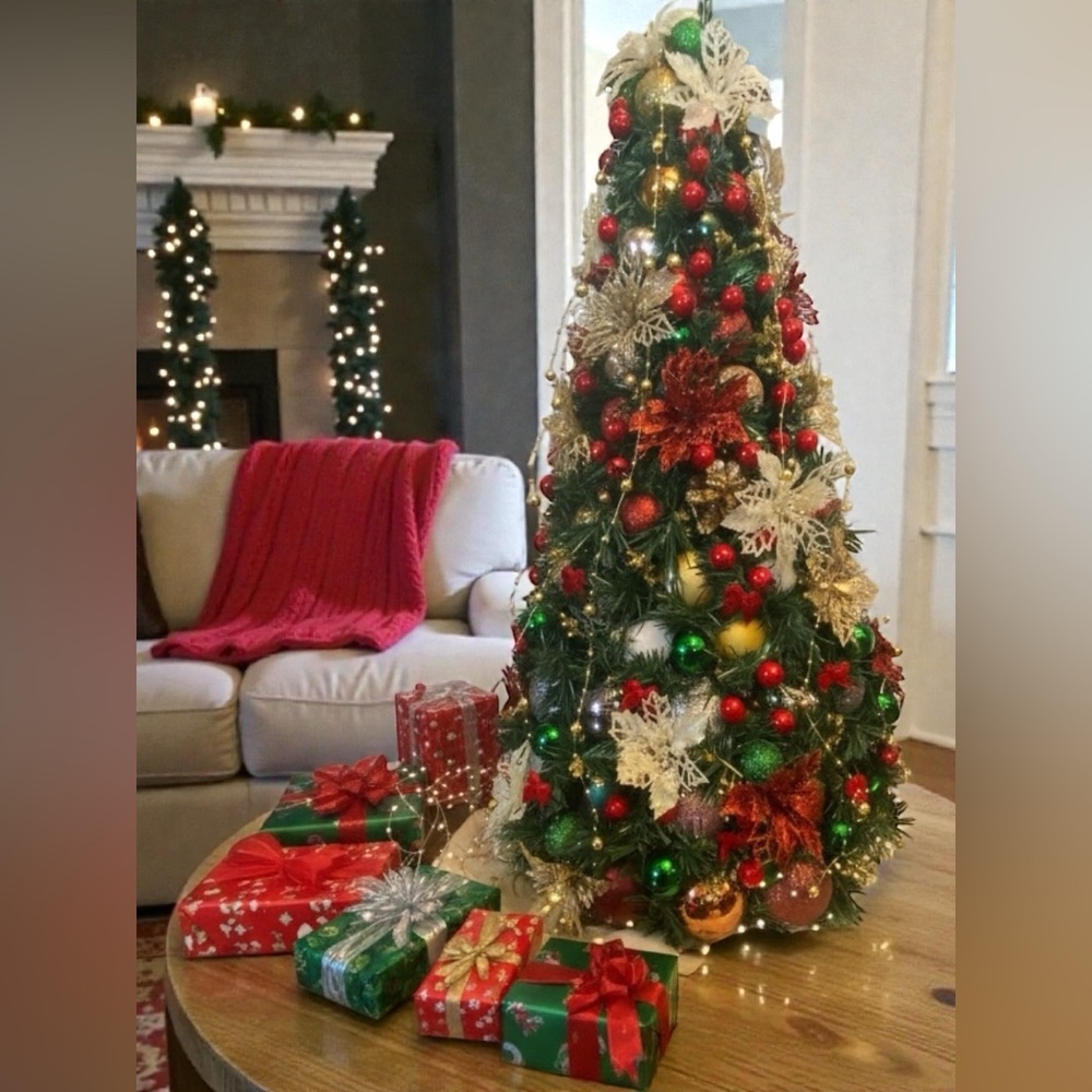 Handcrafted tabletop Christmas tree.